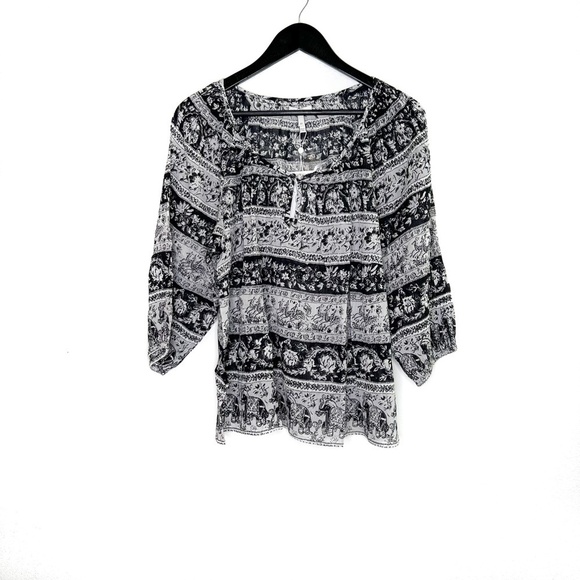 Joie Blouse Top Nancy in Caviar Elephant Print Oversized Top - Picture 2 of 5